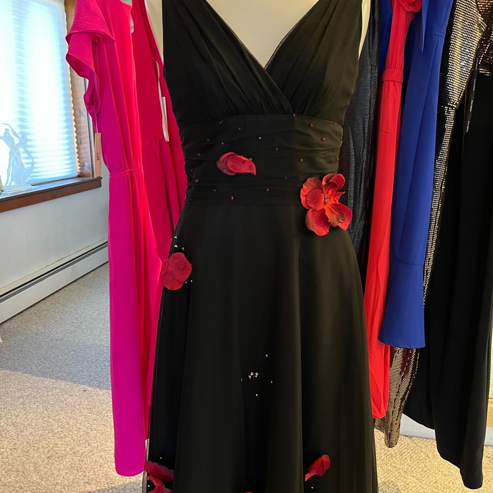 Black tulle dress with deep black ink flowere and beads - size 2
